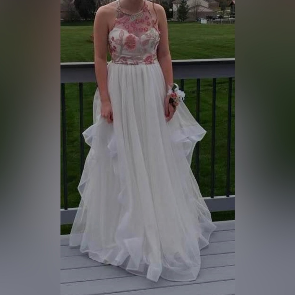 White/Pink Floral Prom Dress